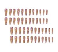 48 Pièces Press On Nails Trapèze Plat Très Longs, Résine | Ligne Décorative Ornée de Cristaux, Finition Brillante, Style Chic pour Femmes, Cosplay, Salons et Maison