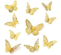 48 pieces Stickers Décoratif Papillon Or, Autocollant Mural, Stickers Muraux Papillon 3D, Autocollants Papillon Realiste pour Deco Gateau, Ballon, Fleur, Miroir, Cadre Photo, Cadeau