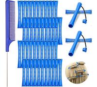 48 Pièces Tiges de Permanente de Cheveux, 0,35 Pouce/ 0,9 cm Tige de Vague Froide Tiges de Perm en Plastique Bigoudis Rouleaux de Cheveux avec Peigne de Queue en Acier Peigne de Queue de Rat, Bleu