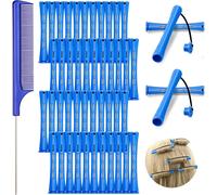 48 Pièces Tiges De Permanente De Cheveux, 0,35 Pouce/ 0,9 Cm Tige De Vague Froide Tiges De Perm En Plastique Bigoudis Rouleaux De Cheveux Avec Peigne De Queue En Acier Peigne De Queue De Rat, Bleu