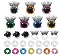 48 pièces Yeux de en plastique de 14 mm avec cils et rondelles, 7 couleurs, pour amigurumis. Yeux de DIY pour la fabrication de marionnettes, d'animaux en peluche et de poupées 102 pièces/couleur unie
