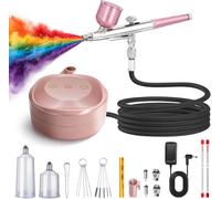 48 PSI Kit Aérographe Complet Professionnel,Airbrush Set Compressor avec 0.2/0.3/0.5 mm Buses pour pour modélisme, nail art, maquillage, décoration de gâteaux & projets créatifs DIY (Rose)