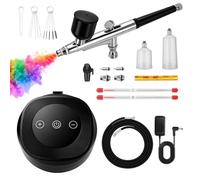 48 PSI Kit Aérographe Complet Professionnel,Airbrush Set Compressor avec 0.2/0.3/0.5 mm Buses pour pour modélisme, nail art, maquillage, décoration de gâteaux & projets créatifs DIY(Noir)