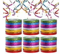 48 Rouleaux Ruban Cadeau Bolduc Métallisé Laser, 480m Serpentin Carnaval Scintillant 8 Couleurs pour Décoration Anniversaire, Mariage, Fête, Emballage Cadeau, Ficelle Ballon et Loisirs Créatifs