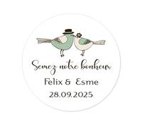 48 STICKERS Autocollants PERSONNALISÉES de motif d'oiseaux d'amour,40MM ROND Etiquettes pour de Mariage Anniversaire/Fête/cartes Craft/dragees - Rd 003 (06 Semez notre bonheur)