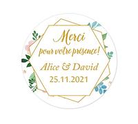 48 STICKERS étiquettes Autocollants PERSONNALISÉS, Merci pour votre présence! 40MM ROND floral Joints d'enveloppe de Mariage/Baptême/Communion/Anniversaire/Fête/cartes/dragees - Rd 259-010