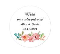 48 STICKERS étiquettes Autocollants PERSONNALISÉS, Merci pour votre présence! 40MM ROND floral Joints d'enveloppe de Mariage/Baptême/Communion/Anniversaire/Fête/cartes/dragees - Rd 259-003