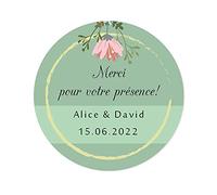 48 STICKERS étiquettes Autocollants PERSONNALISÉS, Merci pour votre présence! 40MM ROND floral Joints d'enveloppe de Mariage/Baptême/Communion/Anniversaire/Fête/cartes/dragees - Rd 259-009