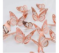 48 stickers muraux papillons 3D or rose