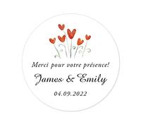 48 STICKERS PERSONNALISÉES Autocollants Merci mariage - Merci pour votre présence! mariés étiquettes,40MM ROND pour réception/mariage/Baptême/cadeaux/dragées/cartes - Rd 108-006