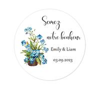 48 STICKERS 'Semez notre bonheur' autocollants PERSONNALISÉS pour cadeaux de Mariage/Baptême/Fête, 40mm Étiquettes de plantes succulentes/Graines De Fleurs - Rd 270 (08 Fleur bleue)
