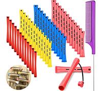 48 Tiges de Permanente de Cheveux Tige de Vague Froide Courte Tiges de Perm en Plastique Rouleaux Bigoudis avec Peigne de Queue de Rat en Acier (Multicolore, Tailles Assorties)