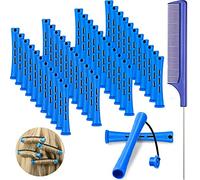 48 Tiges de Permanente de Cheveux Tige de Vague Froide Courte Tiges de Perm en Plastique Rouleaux Bigoudis avec Peigne de Queue en Acier Peigne de Queue de Rat (0,35 Pouce, Bleu et Bleu Foncé)