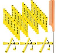 48 Tiges de Permanente de Cheveux Tige de Vague Froide Courte Tiges de Perm en Plastique Rouleaux Bigoudis avec Peigne de Queue en Acier Peigne de Queue de Rat (0,28 Pouce, Jaune et Orange)