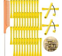 48 Tiges de Permanente de Cheveux Tige de Vague Froide Tige de Perm en Plastique Bigoudis Rouleaux avec Peigne de Queue en Acier Peigne de Queue de Rat (Jaune et Orange, 0,28 Pouce/ 0,7 cm)