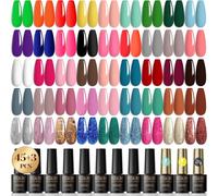 48 X Semi-Permanent Nail Polish, 45 Colours, Mini White, Grey, Black, Yellow, Blue, Purple, Pink, Glitter Nail Polish Gel Soak Off Uv/Led Semi-Permanent Manicure Kit For Salon Manicure Diy