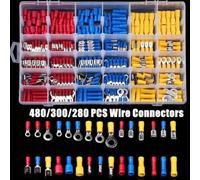 480/300/280 pièces Ensemble de connecteurs de câble isolés, cosses à sertir pour fil électrique, cosses à anneau, terminaisons variées 280 pièces/ensemble,300 pièces/ensemble,100 pièces/ensemble,100PC