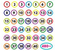 480 Autocollants à pois chiffres 1-40 pour bureau, salle de classe, organisation (chacun mesure 2,5 cm de diamètre)