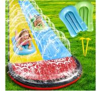 480 CM Toboggan Aquatique avec 2 Planches gonflables, Toboggan Piscine Ultra Long à Double Piste avec arroseur Jouet d'été pour Enfants et Adultes, Amusement dans Le Jardin