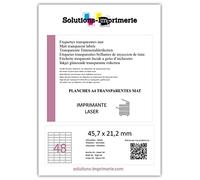 480 Étiquette Transparente polyester mat 45.7 x 21.2 10 planches pour IMPRIMANTE LASER étiquette synthétique plastique autocollante transparent imperméable pour extérieur flacon bidon vitre Stickers