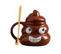 480ml / 16oz, Tasse À Café « Caca » Amusant, Tasse Ceramique avec Couvercle et Cuillère, Créatif et Insolite, Cadeau Fantaisie Amusant pour Hommes et Femmes(Natural4)