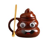 480ml / 16oz, Tasse À Café « Caca » Amusant, Tasse Ceramique avec Couvercle et Cuillère, Créatif et Insolite, Cadeau Fantaisie Amusant pour Hommes et Femmes(Natural3)