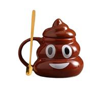 480ml / 16oz, Tasse À Café « Caca » Amusant, Tasse Ceramique avec Couvercle et Cuillère, Créatif et Insolite, Cadeau Fantaisie Amusant pour Hommes et Femmes(Natural1)