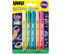 [48210] UHU Blister de 5 tubes de colle à paillettes Glitter Glue "GLOW IN TH...