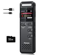 48GB Enregistreur Vocal Numérique, Ponovo Dictaphone Activation Vocale avec Microphone Externe et Lecture, Portable Mini Enregistreur Audio Rechargeable avec Mot de Passe pour Réunions Entretiens