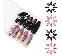 48pcs Amond French Tips Faux Nails Acryliques Spiders Web Stick On For Women Halloween Press On Gifts Amond False Nail