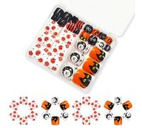 48PCS Faux Ongles Longue Durée Couleur avec Motifs de Fleurs d'Automne Durabilité Faux Ongles en Plastique pour Tenue de Fête Citrouille Lune Presse sur les Ongles