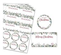 48pcs Joyeux Noël Étiquettes Rectangles Ronds Autocollants Sticker Merry Christmas Feuille Gommette Auto-adhésif Décoration DIY Cadeau Ecrit d’Emballage Enveloppe pour Fête Nouvel An Noël
