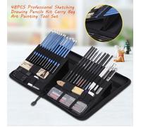 48pcs Set Kit de dessin professionnel croquis dessin crayons materiel dessin art peinture esquisse Étui à crayons - CWU