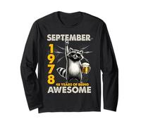 48th Birthday Raccoon September 1978 Vintage 48 Years Old Manche Longue