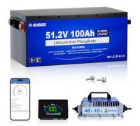 48V 100AH Batterie Lithium pour voiturette de golf avec chargeur 48V 18A, Bluetooth BMS à cycle profond, coupure à basse température pour voiturettes de golf, moteurs électriques (boîtier métallique)