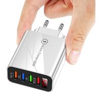 48W 3.1A 4USB Chargeur rapide Temps réel Fréquence variable LCD Digital Display Head Adapter Blanc Prise UE