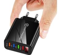 48W 3.1A 4USB Chargeur rapide Temps réel Fréquence variable LCD Digital Display Head Adapter Noir Prise UE