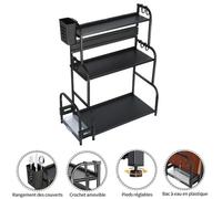 48x22x60cm Etagère à épices à 3 niveaux, Meuble de cuisine style coins arrondi, Support d'ustensiles, Support de planche à découper