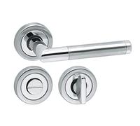 49.340.03 Aperit Poignée de porte pour WC Poignée Meuble avec ressort de maintien sur rosettes 52 mm en acier inoxydable 304 poli/brossé mat 8 mm Avec vis de montage et gabarit de montage