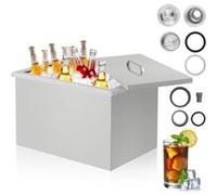 49, 5 L Bac à glace encastrable inox 304 pour boissons, Isolation mousse PU, Avec évacuation et bouchon, 50 x 33 x 30 cm Blanc
