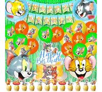 49 Pcs Decoration Anniversaire Tom, Decoration Jerry, Deco Anniversaire Jerry, Ballon Tom, Ballon Jerry, Deco Gateau Tom, Deco Gateau Jerry, Jerry Deco