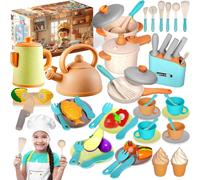 49 Pièces Accessoire Cuisine Enfant,Dinette Enfant,Kit Cuisine Avec Casseroles Et Poêles,Jeu De Rôle Cadeau Pour Filles Garçons 3 4 5 6Ans