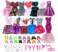 49 Pièces De Vêtements Barbie, 11 Pièces De Vêtements + 20 Pièces De Chaussures + 18 Accessoires Aléatoires, Robe D'accessoires De Bijoux De Poupée De 11,5 Pouces?La Couleur Et Le Style Du Produit Son