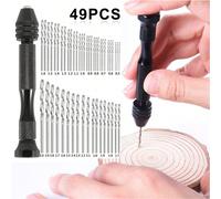 49 pièces Ensemble de forets manuels de 0,2 à 3,4 mm, forets manuels en alliage d'aluminium mini, perçage de bijoux, outils de travail du bois, perceuse manuelle mini, perforateur de petits trous 49 p