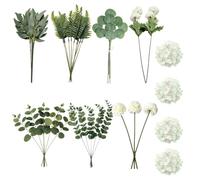 49 Pièces Eucalyptus Artificiel Blanches Fleurs Artificielles Eucalyptus | Bouquet de Fleurs Hortensia Fleur Artificielle Chrysanthème Fleur Artificielle Deco pour Mariages, Décoration de Table