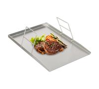 49 x 32,5 cm - Plaque de cuisson en acier inoxydable argenté avec 2 poignées pratiques