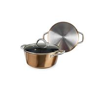 Ibili Casserole Nature – 20 cm, revêtement en cuivre, antiadhésif pierre, couvercle verre, induction