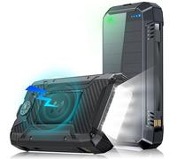 49800mAh Batterie Externe Solaire, 30W PD 3.0A USB C Power Bank Charge Rapide avec 3 Câbles, 6 Sorties/3 Entrées, 15W Chargement sans Fil, Lampe de Poche, Voyant LED, Chargeur Externe pour Téléphone