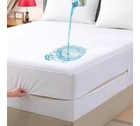 4AS Protège-matelas imperméable - Anti-punaises de lit et anti-acariens, housse à fermeture éclair de 30 cm, protège-matelas pour petit lit double (blanc, 122 x 190 cm)