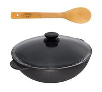 4BIG.fun Asia Poêle à frire 4,7 l en fonte avec couvercle en verre et cuillère en Poêle wok 30 cm